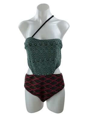 Circus Hotel Green Maroon Chevron Cutout One Piece Beach Swimsuit Swimwear US L